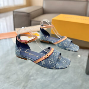 高仿LV*24款小貓踭平底鞋1ACM02水洗丹寧免檢版