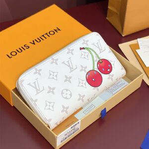 高仿LV*聯名款M14240櫻桃印花圖案錢包白色免檢版