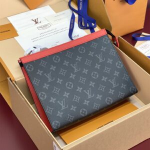 高仿LV*Eclipse系列M26031黑花拼橙色男士手拿包免檢版