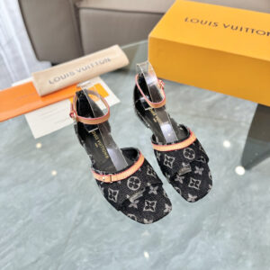 高仿LV*24款小貓踭平底鞋1ACM00丹寧牛仔黑色免檢版