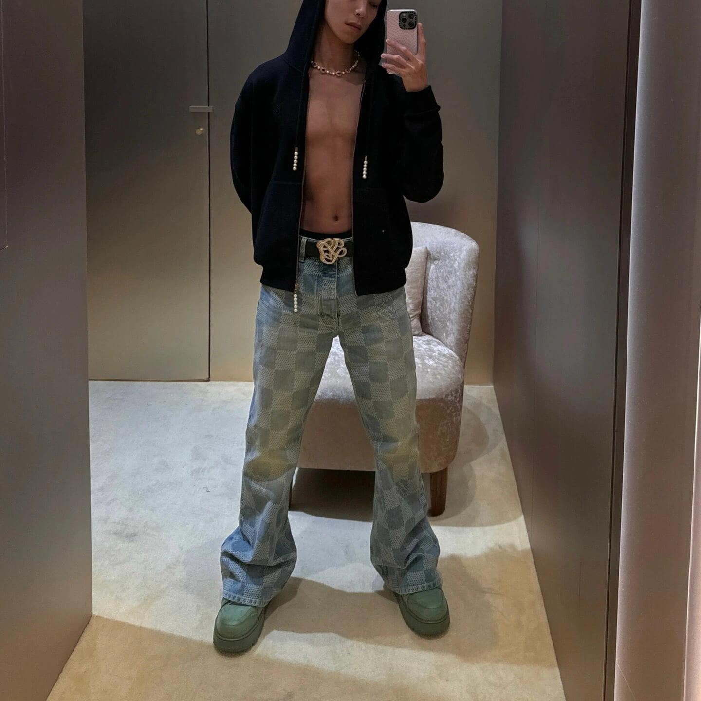 高仿LV*Damier系列1AFI22棋盤格牛仔長褲 - Image 15