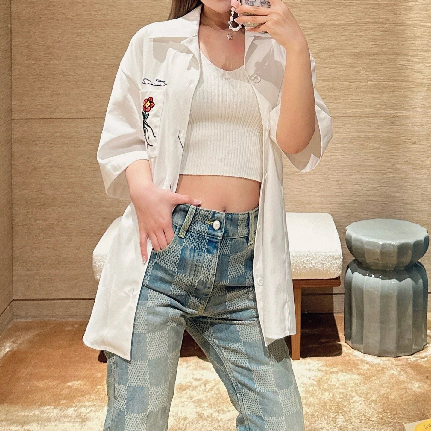 高仿LV*Damier系列1AFI22棋盤格牛仔長褲 - Image 19