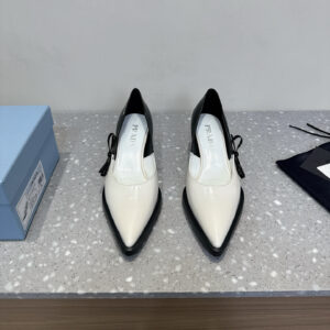 高仿Prada*1I751B尖頭錐形跟高踭鞋5.5CM白黑色免檢版