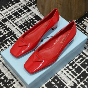 高仿Prada*1l628M方頭粗跟單鞋3.5CM紅色免檢版