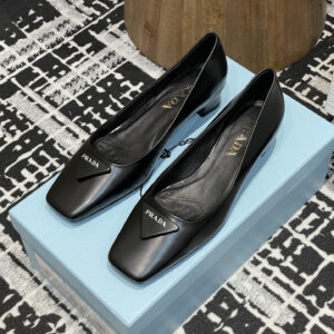 高仿Prada*1l628N方頭粗跟單鞋3.5CM黑色免檢版