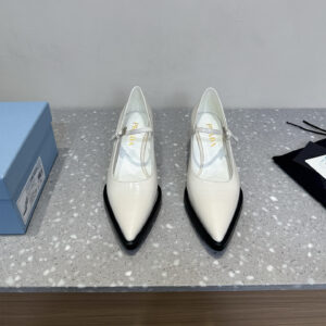 高仿Prada*1I751M尖頭錐形跟高踭鞋5.5CM白色免檢版