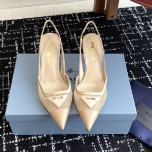 高仿Prada*1I891M尖頭露跟高踭鞋7.5CM膚色免檢版