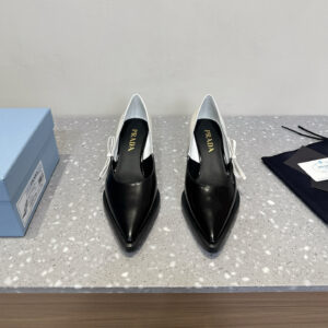 高仿Prada*1I751A尖頭錐形跟高踭鞋5.5CM黑白色免檢版