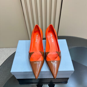 高仿Prada*1I976D尖頭走秀款高踭鞋5.5CM橙色免檢版