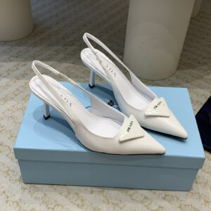 高仿Prada*1I901A露跟印花徽標高跟鞋7.5CM白色免檢版