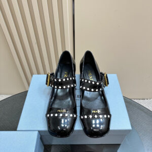 高仿Prada*Patent系列1I816N粗跟瑪麗珍鞋鞋漆皮3.5CM黑色免檢版