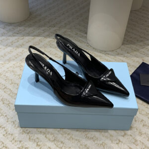 高仿Prada*1I901M露跟印花徽標高跟鞋7.5CM黑色免檢版