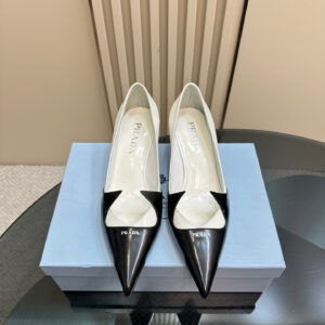 高仿Prada*1I976E尖頭走秀款高踭鞋5.5CM黑白色免檢版