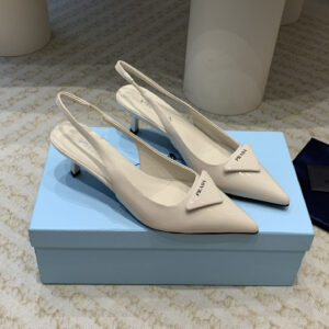 高仿Prada*1I901B露跟印花徽標高跟鞋7.5CM米色免檢版