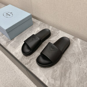 高仿Prada*2X3085N男女同款拖鞋立體字母黑色免檢版