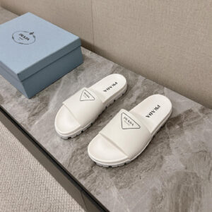 高仿Prada*1XX582M男女同款拖鞋塗層字母白色免檢版