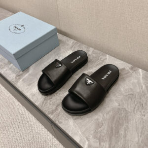 高仿Prada*2X3099N男女同款拖鞋徽標黑色免檢版