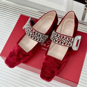 高仿RogerVivier*RVW0076絨面瑪麗珍鞋紅色1.5CM免檢版