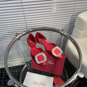 高仿RogerVivier*RVW0883鑽扣中空平底鞋紅色免檢版