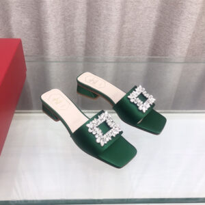 高仿RogerVivier*RVW5544鑽扣絲緞拖鞋綠色3CM免檢版