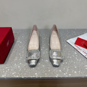 高仿RogerVivier*RVW0060方頭中踭鞋銀色4.5CM免檢版