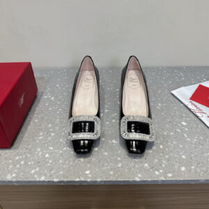 高仿RogerVivier*RVW0061方頭中踭鞋黑色4.5CM免檢版