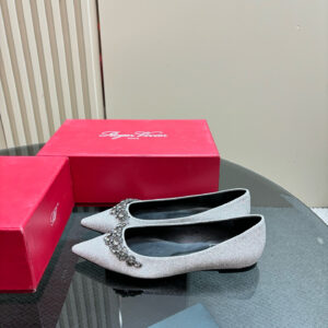 高仿RogerVivier*RVW5022水鑽尖頭平底鞋灰色免檢版