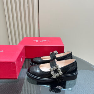 高仿RogerVivier*RVW5484鑽扣粗跟瑪麗珍鞋黑色3CM免檢版