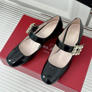 高仿RogerVivier*RVW5196高踭瑪麗珍鞋漆皮黑色4.5CM免檢版