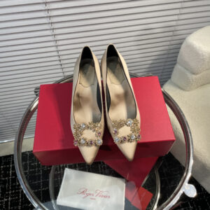 高仿RogerVivier*RVW4142水鑽真絲高踭鞋銅色6.5CM免檢版