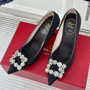 高仿RogerVivier*RVW4192雪花水鑽高踭鞋黑色8.5CM免檢版