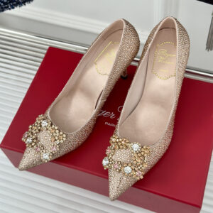 高仿RogerVivier*RVW4193雪花水鑽高踭鞋裸色8.5CM免檢版