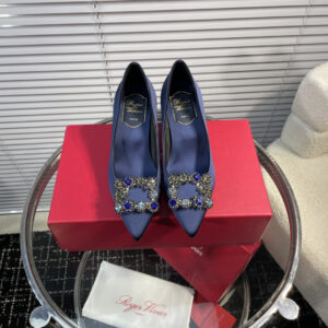 高仿RogerVivier*RVW4145水鑽真絲高踭鞋藍色6.5CM免檢版