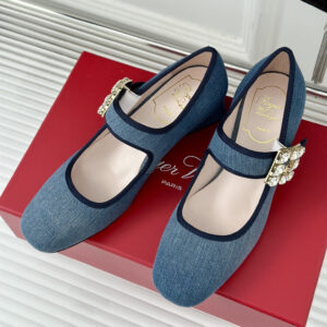 高仿RogerVivier*RVW5194高踭瑪麗珍鞋牛仔布4.5CM免檢版