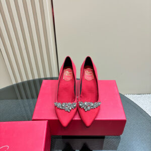 高仿RogerVivier*RVW5025水鑽尖頭高踭鞋紅色8.5CM免檢版