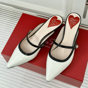 高仿RogerVivier*RVW6383尖頭鑽扣拖鞋白色5.6CM免檢版