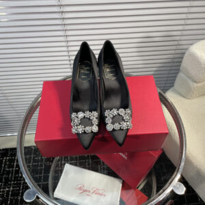 高仿RogerVivier*RVW4141水鑽真絲高踭鞋黑色6.5CM免檢版
