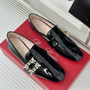 高仿RogerVivier*RVW6343鑽扣樂福鞋漆皮黑色免檢版