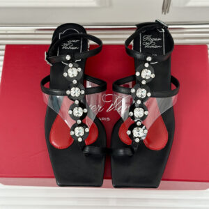 高仿RogerVivier*RVW7284愛心水晶涼鞋黑色1.5CM免檢版