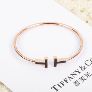 高仿Tiffany&CO蒂芙尼T系列GRP11105雙T黑色手鐲玫瑰金