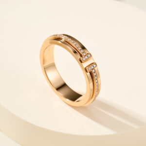 高仿Tiffany&CO蒂芙尼T系列GRP09678窄式圍鑽戒指玫瑰金