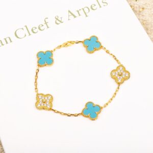 高仿首飾VanCleef&Arpels*RD003四葉草綠松石手鏈黃金款