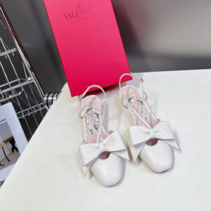 高仿Valentino*WS0LB6C蝴蝶結塔扣涼鞋白色4.5CM免檢版