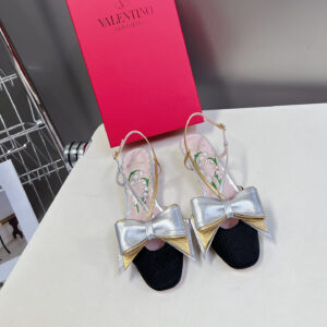 高仿Valentino*WS0LB6K蝴蝶結塔扣涼鞋黑金4.5CM免檢版