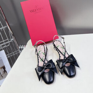 高仿Valentino*WS0LB6A蝴蝶結塔扣涼鞋黑色4.5CM免檢版