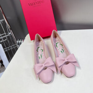 高仿Valentino*6W2S0LA蝴蝶結高踭鞋粉色4.5CM免檢版