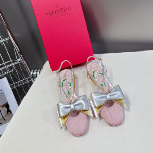 高仿Valentino*WS0LB6Q蝴蝶結塔扣涼鞋粉金4.5CM免檢版