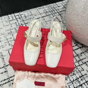 高仿Valentino*5W2S0JY方頭露跟單鞋白色6CM免檢版