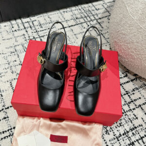高仿Valentino*5W2S0JP方頭露跟單鞋黑色6CM免檢版