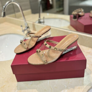 高仿Valentino*2W0S0GN鉚釘水晶踭涼鞋膚色膠片4.5CM免檢版